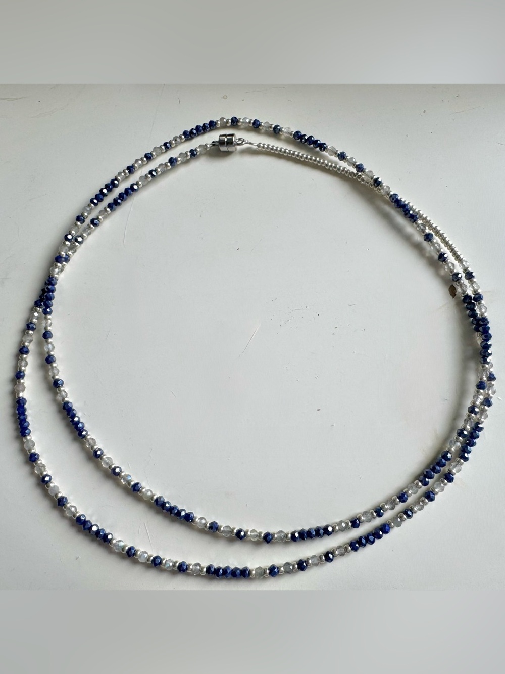 Double-Strand Navy and Silver Beaded Necklace